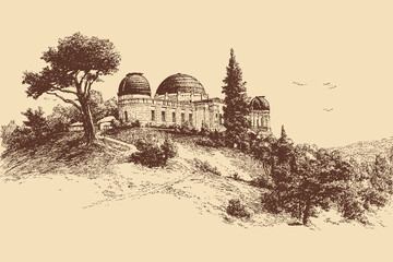 Griffith Observatory, Los Angeles illustration in a vintage style. This vector illustration can be used in any size you like for advertising, logos, and other work.