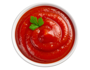Tomato ketchup in a bowl isolated on transparent background