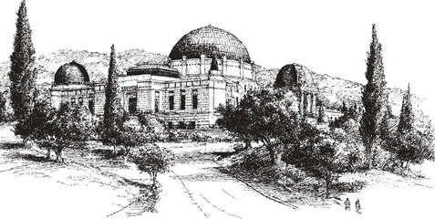 Griffith Observatory, Los Angeles illustration on a white background. This vector illustration can be used in any size you like for advertising, logos, and other work.