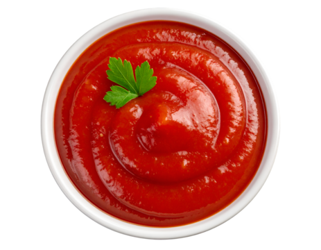 Tomato ketchup in a bowl isolated on transparent background