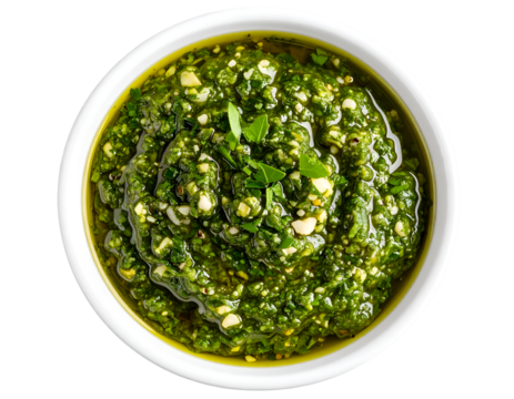 Chimichurri sauce in a bowl isolated on transparent background