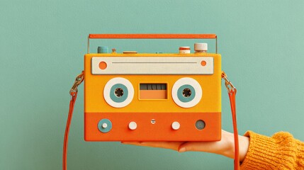 VHS Tape Purse on Orange Background, a striking blend of retro aesthetics and pop culture, showcasing vintage design elements in a minimalist style for zine cover art.