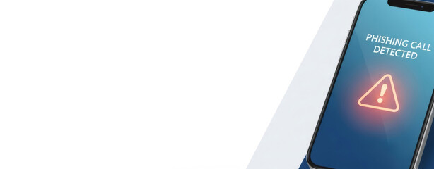 Smartphone display with phishing call detected warning. Cyber scam and fraud concept. Digital security against hackers.