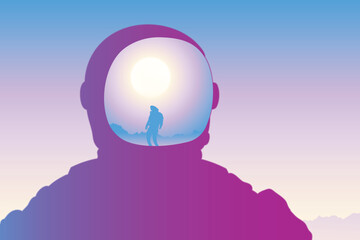 Astronaut in helmet. Close-up of cosmonaut head. Man in spacesuit © arvitalya