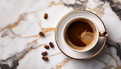 Bold Coffee Cup On Marble Surface Overhead Scene