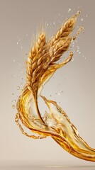 Golden Malt Liquid Splash with Barley Elements in Motion