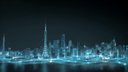 Futuristic city skyline, digital representation - Powered by Adobe