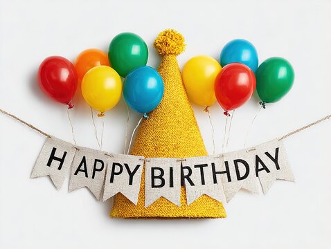 Kids Birthday Hat Balloons PNG Set for Children Party Invitation