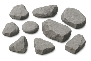Realistic 3d rendering of various gray stones isolated on transparent background, perfect for architectural visualizations or nature-themed designs