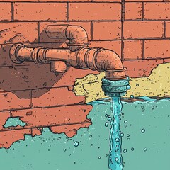 Illustration of Water Pipe Leak and Plumbing Problem