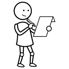 Stick Figure Writing on Paper with Pen.