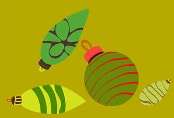 A set of hand-drawn, four retro toys for Christmas cards, invitations, greetings, websites..