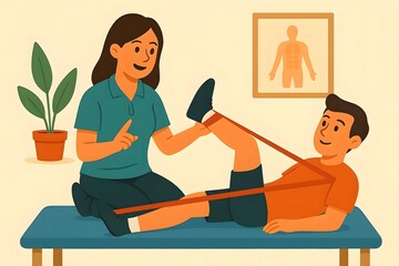Fototapeta premium Professional Physical Therapy Session with Physiotherapist Guiding Patient Through Leg Rehabilitation Exercises