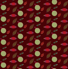 Seamless vector pattern of Christmas toys in a retro palette for decorating cards, stickers, textiles.