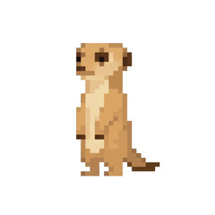 Pixel Art Meerkat Standing on Hind Legs Against Transparent Background