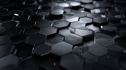Fototapeta premium Black Honeycomb Hexagon Geometric Abstract Pattern Background - Minimalist Art Design Texture for Decoration, UI Design, Wallpaper and Tech Themes 