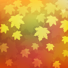 Falling leaves, autumn foliage on a brown gradient background, beautiful background of autumn leaves. Vector maple leaf, flying foliage. Vector illustration
