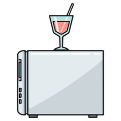 A refreshing cocktail sits atop a modern refrigerator.