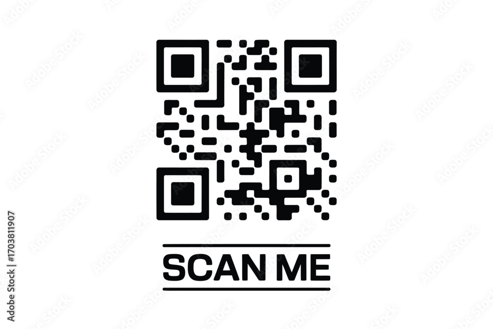Wall mural black and white qr code with scan me text