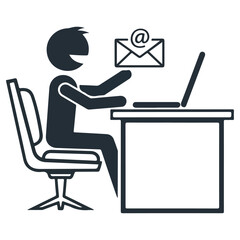 Person working on laptop with email symbol above.