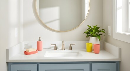 Fototapeta premium Bathroom Vanity Set decluttered look in small studio magazine