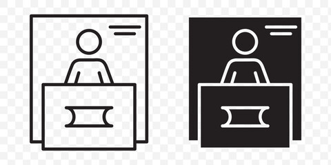 Booth or stand icon set with exhibitor. Sales booth icon set isolated on white background.