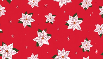 Festive poinsettia pattern on a red background