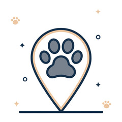 Naklejka premium Pet Location Icon: A charming icon representing a pet's location, using a paw print within a stylish map marker, perfect for pet-related services and businesses.