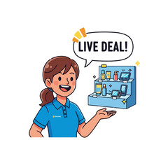 Saleswoman promoting a live deal on products
