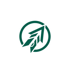 Green arrow shaped like a leaf inside a circle