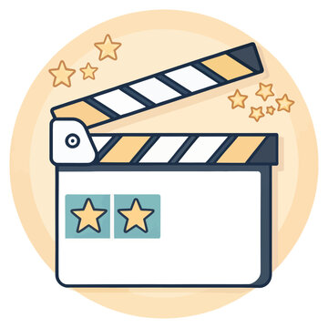 Lights, Camera, Clapperboard: A cinematic symbol comes to life, showcasing the creative essence of film, complete with a vibrant color palette.