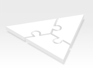 3d icon puzzle in white with shadow. Puzzle triangle of three pieces with shadow  on white background your web site design, app, UI. Monochrome. EPS10.