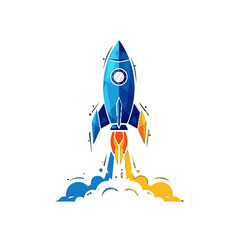 Blue rocket launching with colorful smoke