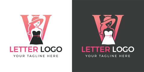 Chic Letter W Logo With Woman Silhouette And Hat alphabet initial