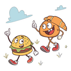 Vector art set of funny cartoon baby animals, with a boy and a bear, to design a comic symbol for children