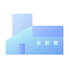 Abstract blue gradient building icon with windows and door