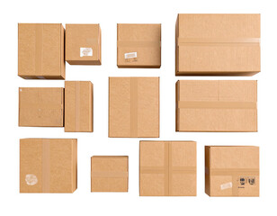 Stacked Paper Boxes with Tape Isolated on Transparent Background PNG