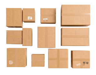 Stacked Paper Boxes with Tape Isolated on Transparent Background PNG