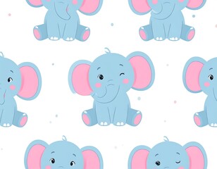 Cute elephant pattern on white