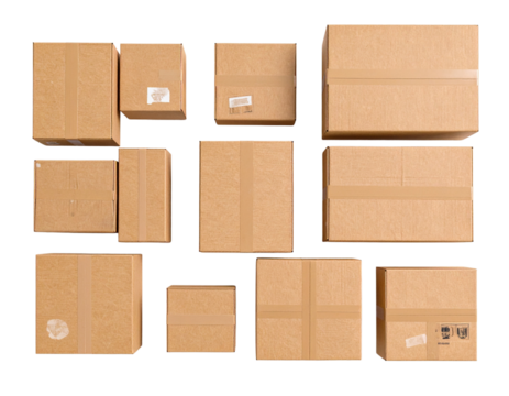 Stacked Paper Boxes with Tape Isolated on Transparent Background PNG