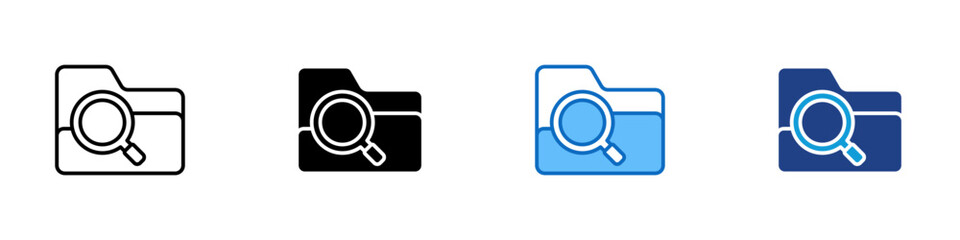 Folder Search Multiple Style Icon Design Vector - Open folder with magnifying glass, symbolizing file lookup, folder browsing, or data inspection