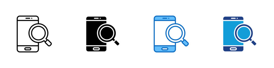 Mobile Search Multiple Style Icon Design Vector - Smartphone with magnifying glass, symbolizing app search, mobile browsing, or phone inspection