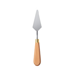 A painting spatula isolated on transparent background, showcasing its wooden handle and metal blade, designed for mixing and applying paint in art studios and creative projects