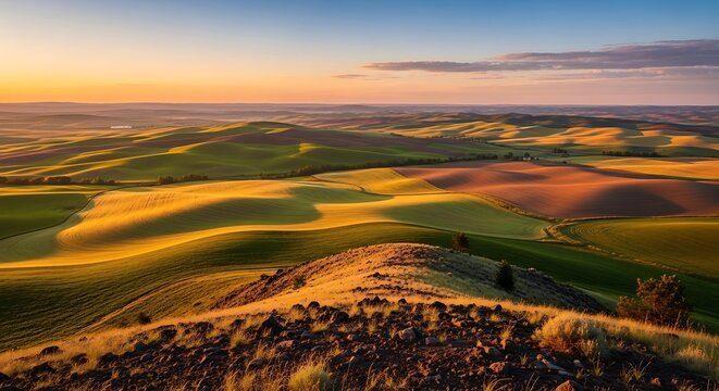 Rolling Hills at Sunrise - A Golden Landscape in the Palouse.