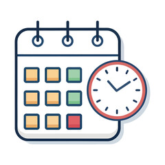 Obraz premium Schedule: A stylized illustration of a calendar next to clock. A clean design with vivid colors, creating a visually appealing representation of time and scheduling.