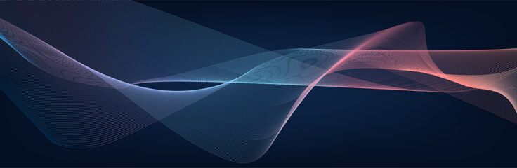 Dark abstract background with glowing wave.
Shiny moving lines design element. Modern purple blue gradient flowing wave lines.
Futuristic technology concept. Vector illustration