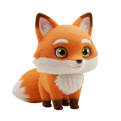 Cute Fluffy Fox Toy on a Transparent Background Detailed Render with Orange Fur and Big Round Eyes