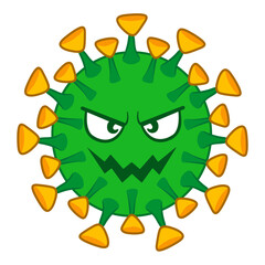 Cartoon virus character illustration green microbe with angry face