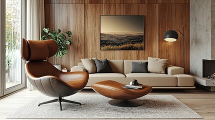 Contemporary interior design featuring ergonomic furnishings, innovative materials, and harmonious color composition for modern residential aesthetics