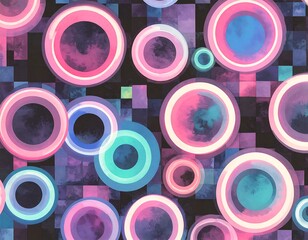 Abstract circles and squares in vibrant colors